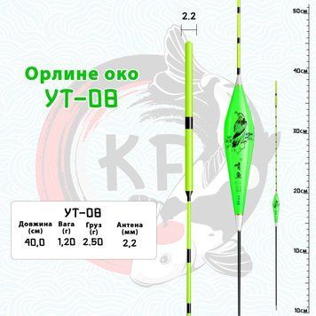 Поплавок "Орлине око УТ-08" (fluorescent) Довжина: 40,0 см Вага: 1,20 г Груз: 2,50 г 1462 фото